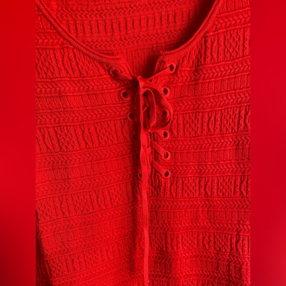 Sézane Red Knit Midi Dress with Tie Front - Picture 3 of 10